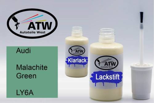 Audi, Malachite Green, LY6A: 20ml Lackstift + 20ml Klarlack - Set, von ATW Autoteile West.